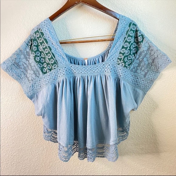 SALE! Free People Prarie Days light blue lace top - Picture 4 of 10